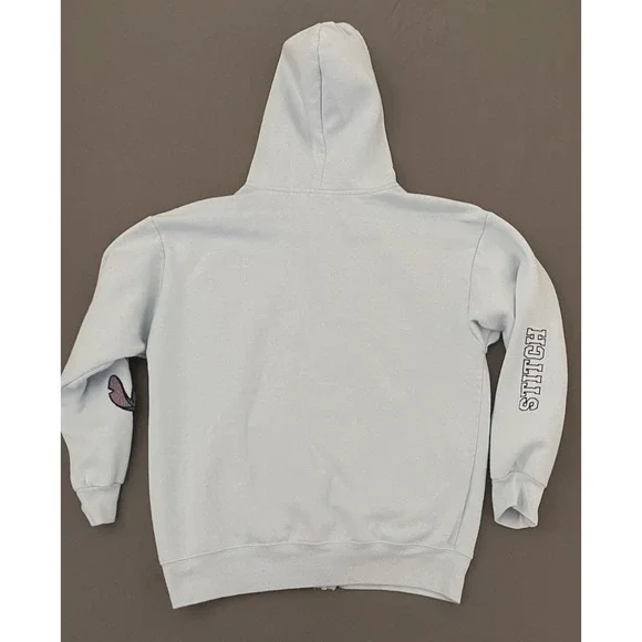 STITCH Disney Ohana Lilo & Stitch Light Blue Hooded Full Zip Jacket Size Large - Picture 5 of 9